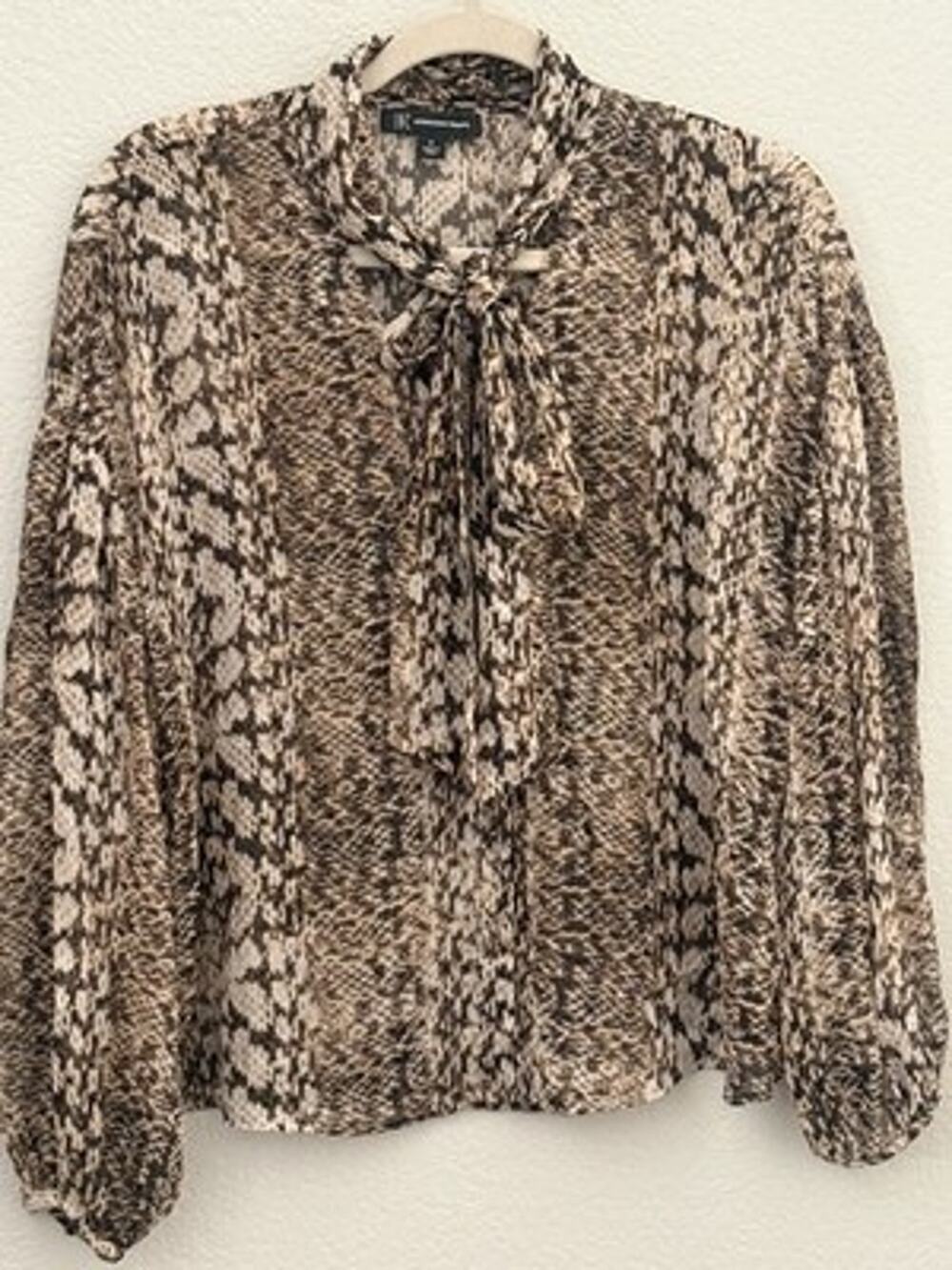 INC International Concepts Womens Blouse Brown Gold Animal Print Semi Sheer - S
